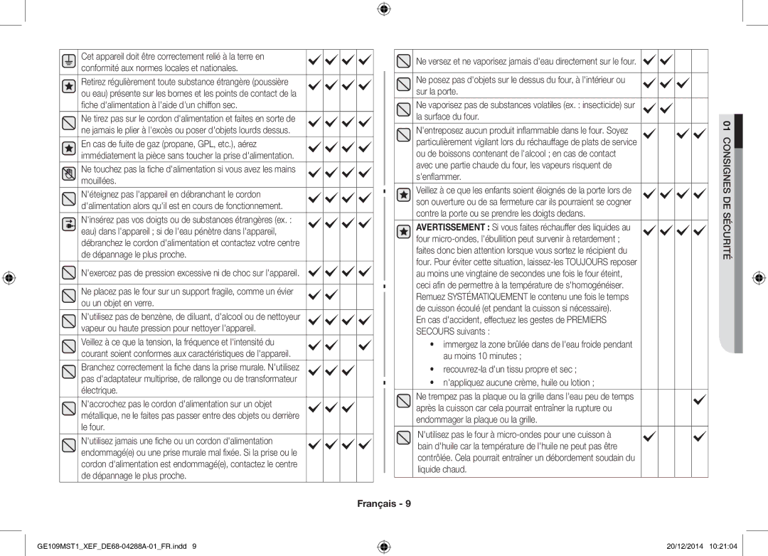 Samsung GE109MST1/XEF manual Nexercez pas de pression excessive ni de choc sur lappareil 