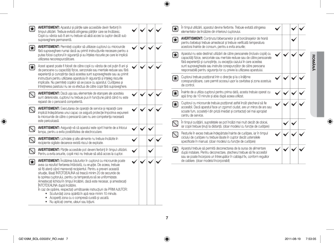 Samsung GE109MST/BOL, GE109MST/XSG, GE109MST/ZAM, GE109MST-R/XSG manual Română 