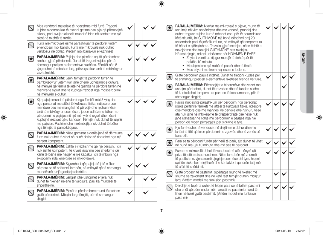 Samsung GE109MST/BOL, GE109MST/XSG, GE109MST/ZAM, GE109MST-R/XSG manual Shqip 