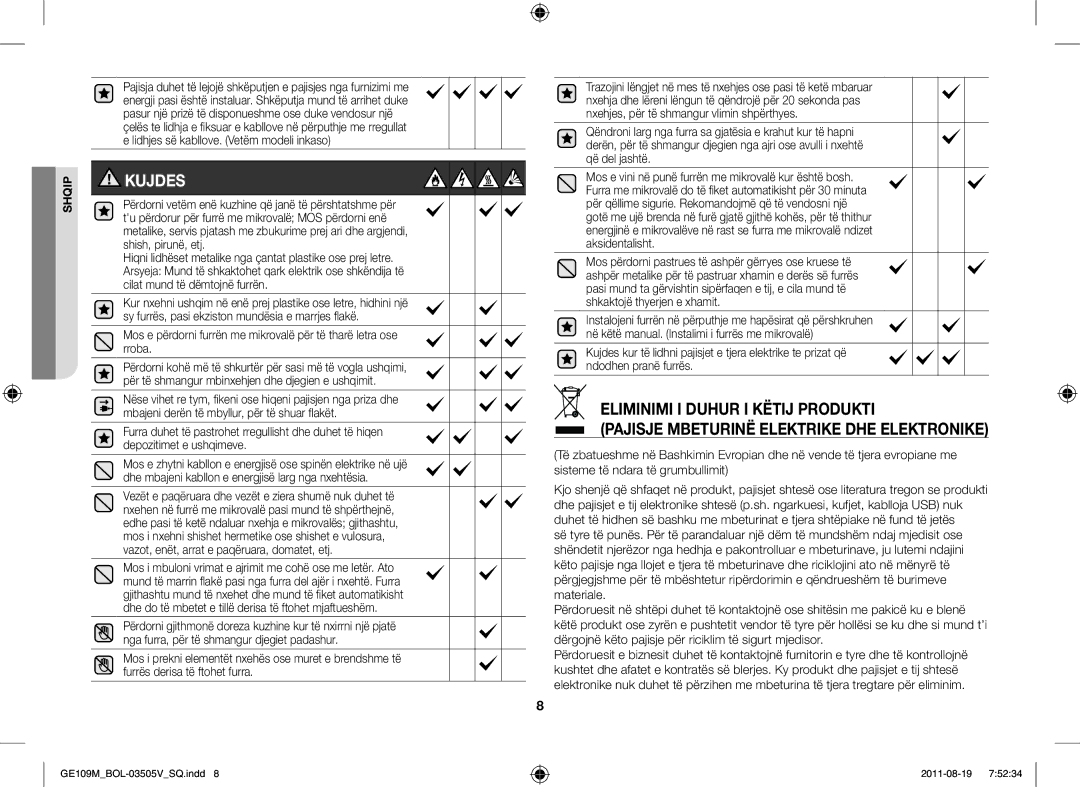 Samsung GE109MST/XSG, GE109MST/ZAM, GE109MST-R/XSG, GE109MST/BOL manual Kujdes 