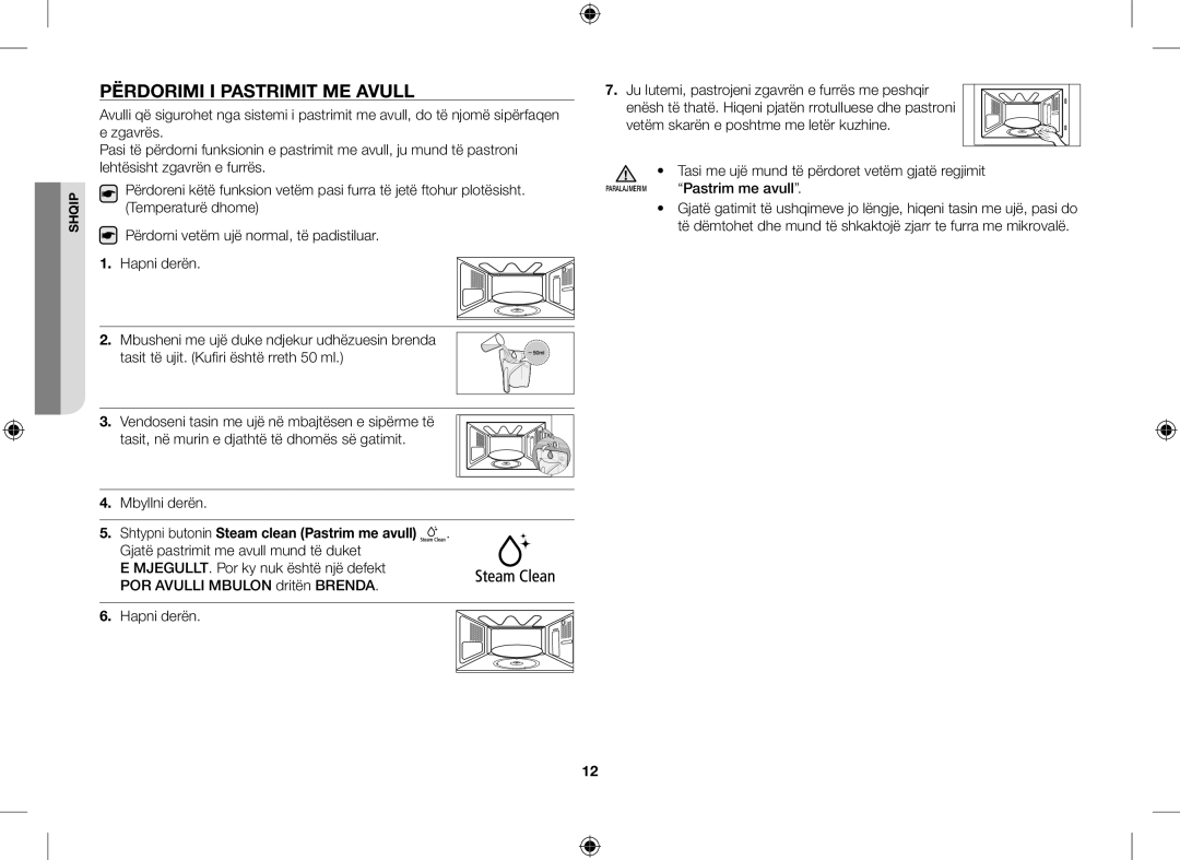 Samsung GE109MST/XSG, GE109MST/ZAM, GE109MST-R/XSG, GE109MST/BOL manual Përdorimi I Pastrimit ME Avull, Mbyllni derën 