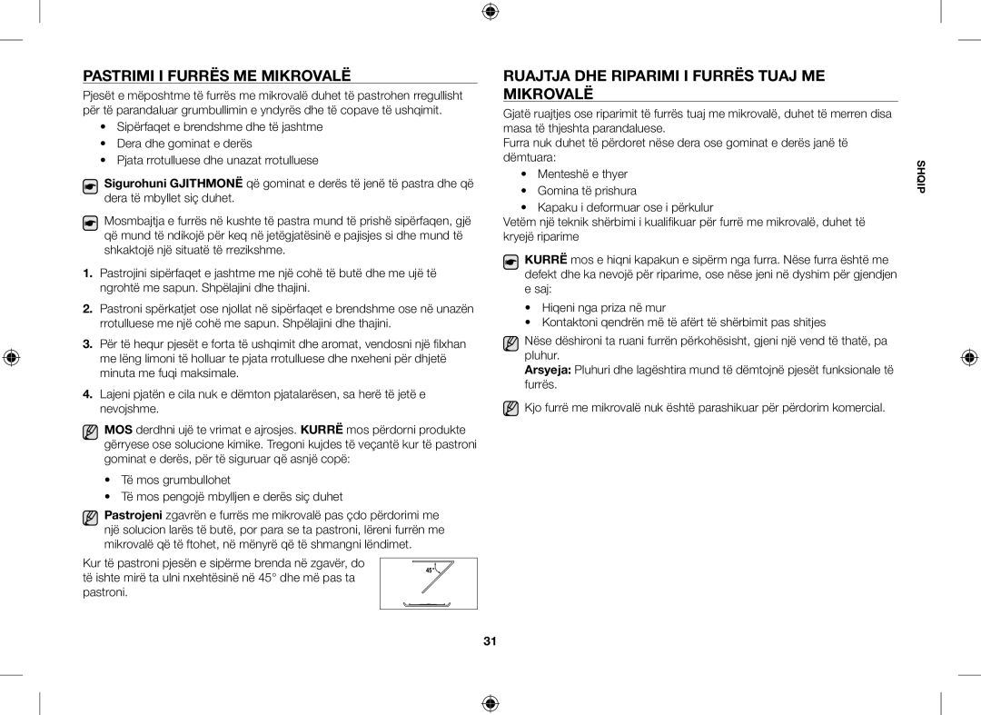 Samsung GE109MST/BOL, GE109MST/XSG manual Pastrimi I Furrës ME Mikrovalë, Ruajtja DHE Riparimi I Furrës Tuaj ME Mikrovalë 