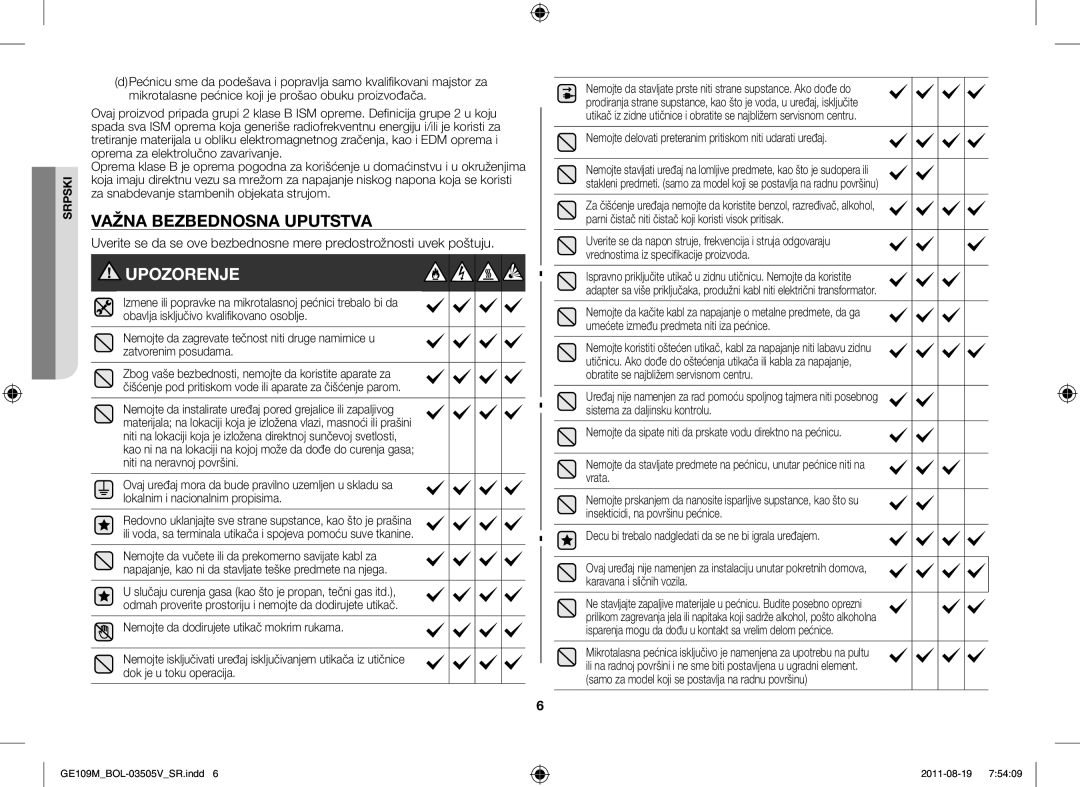 Samsung GE109MST-R/XSG, GE109MST/XSG Važna Bezbednosna Uputstva, Nemojte delovati preteranim pritiskom niti udarati uređaj 