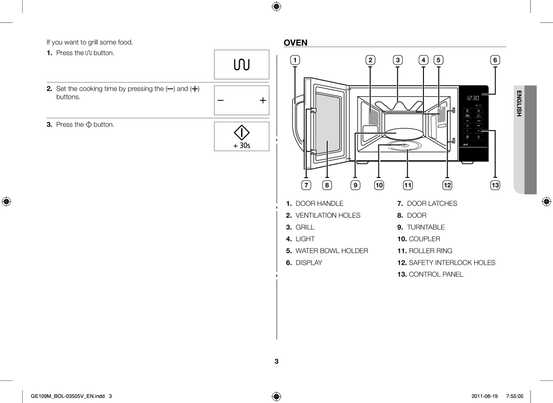 Samsung GE109MST/BOL, GE109MST/XSG, GE109MST/ZAM, GE109MST-R/XSG manual Oven 