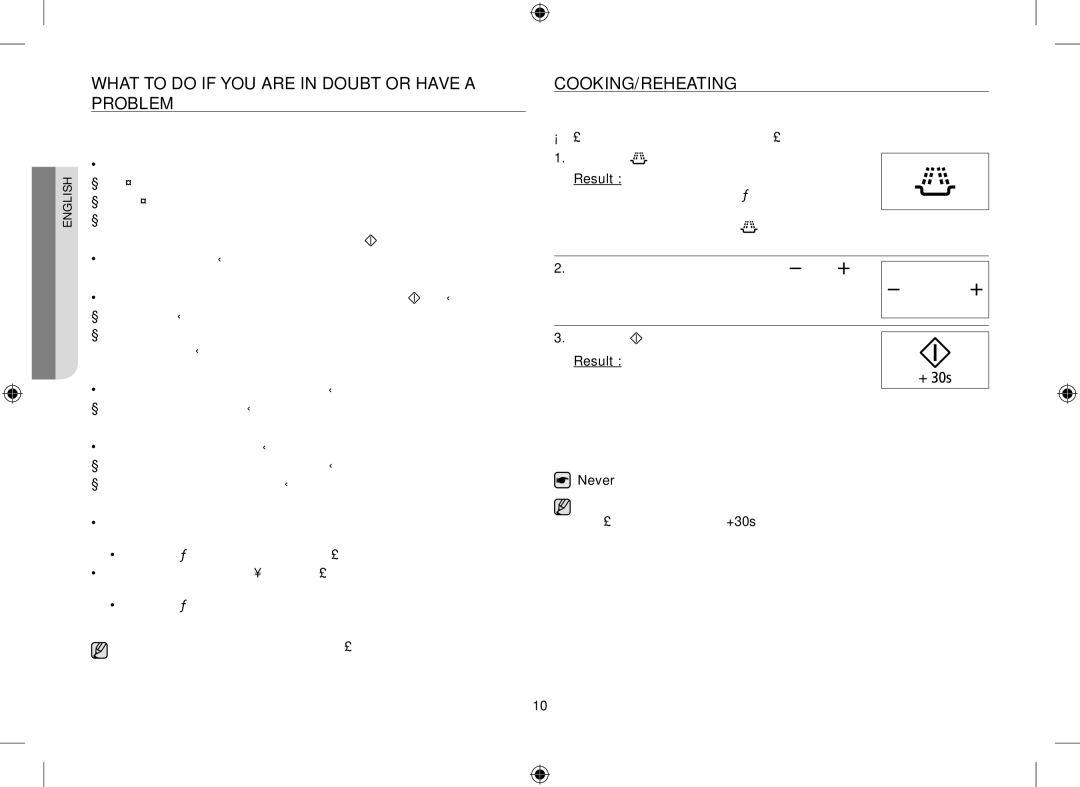 Samsung GE109MST-R/XSG, GE109MST/XSG, GE109MST/ZAM manual What to do if YOU are in Doubt or have a Problem, Cooking/Reheating 