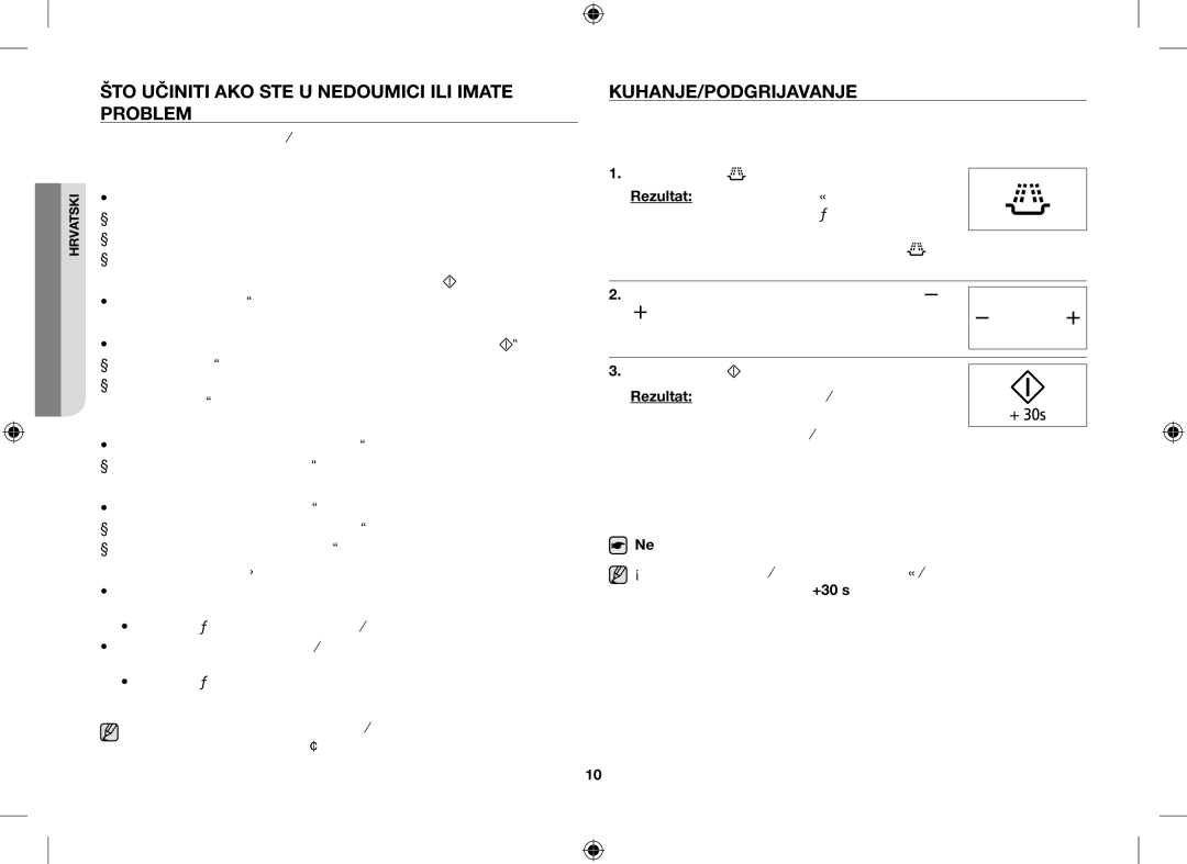 Samsung GE109MST-R/XSG, GE109MST/XSG, GE109MST/ZAM ŠTO Učiniti AKO STE U Nedoumici ILI Imate Problem, Kuhanje/Podgrijavanje 