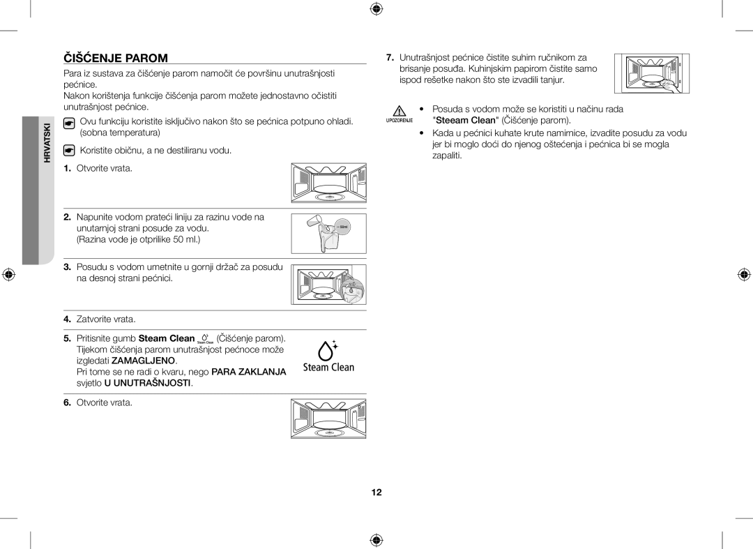 Samsung GE109MST/XSG, GE109MST/ZAM, GE109MST-R/XSG, GE109MST/BOL manual Čišćenje Parom, Unutarnjoj strani posude za vodu 