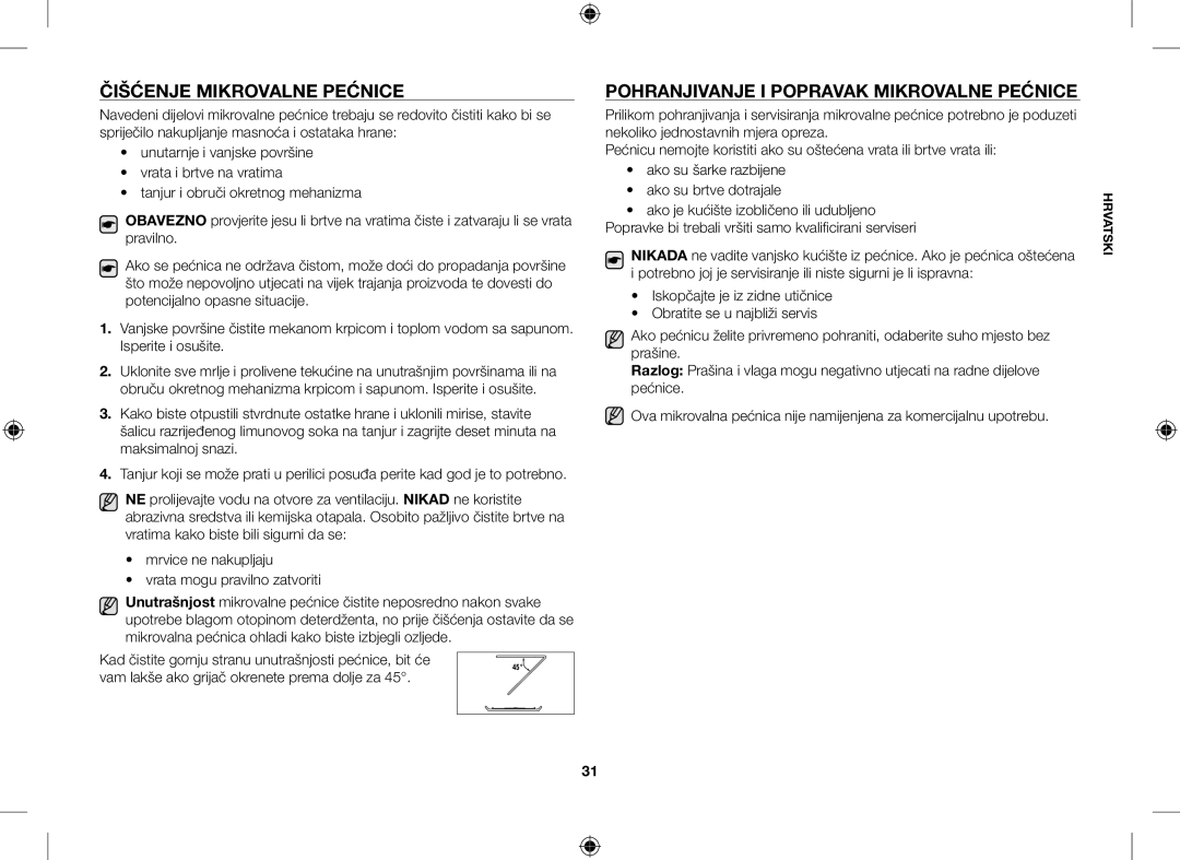 Samsung GE109MST/BOL, GE109MST/XSG, GE109MST/ZAM Čišćenje Mikrovalne Pećnice, Pohranjivanje I Popravak Mikrovalne Pećnice 