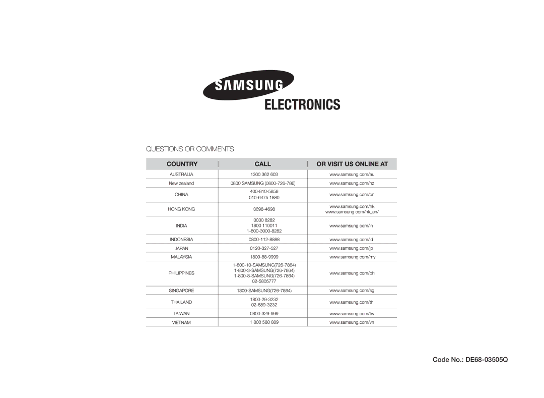 Samsung GE109MST/XSV manual Code No. DE68-03505Q 