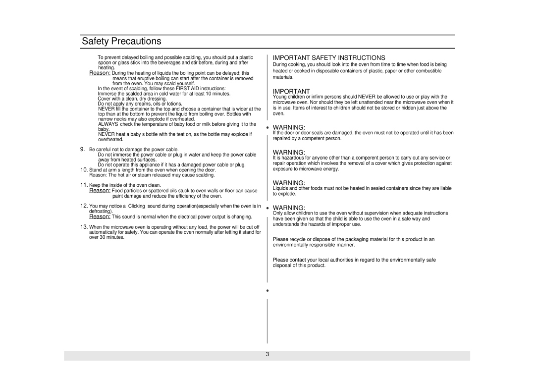 Samsung GE614ST-B/ZAM manual Important Safety Instructions 