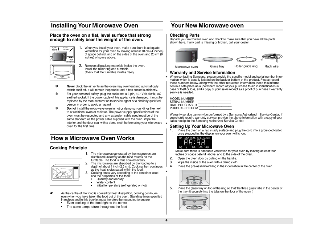 Samsung GE614ST-B/ZAM manual Installing Your Microwave Oven, How a Microwave Oven Works, Your New Microwave oven 