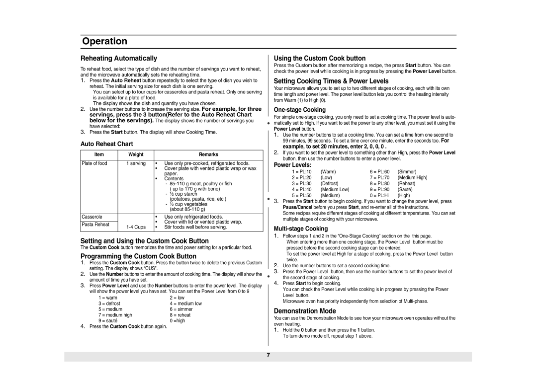 Samsung GE614ST-B/ZAM manual Reheating Automatically 