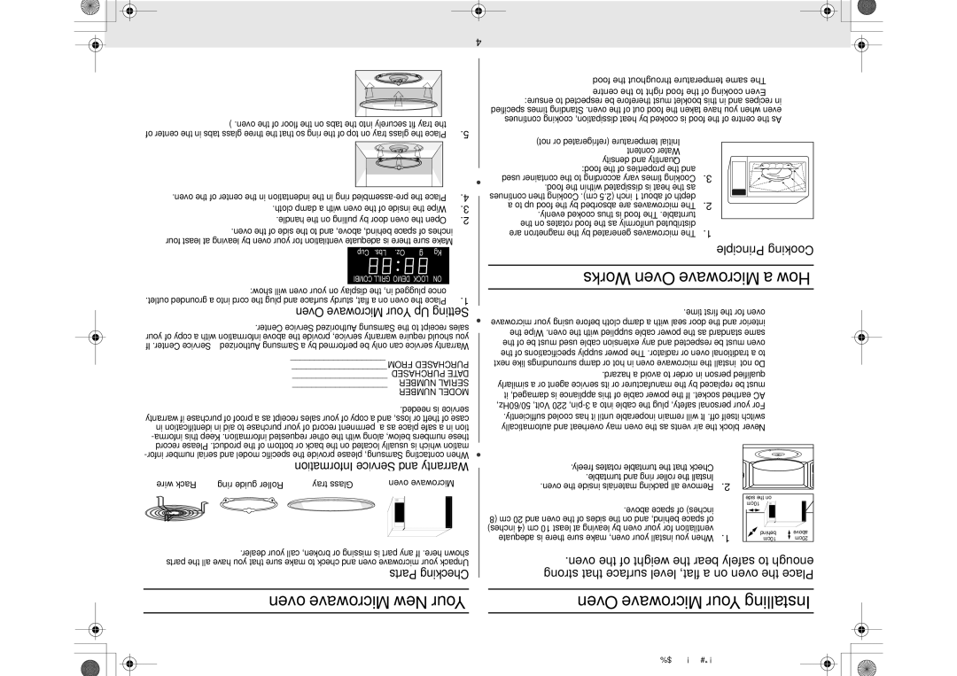 Samsung GE614ST/XSG, GE614ST/EGY manual Checking Parts, Warranty and Service Information, Setting Up Your Microwave Oven 
