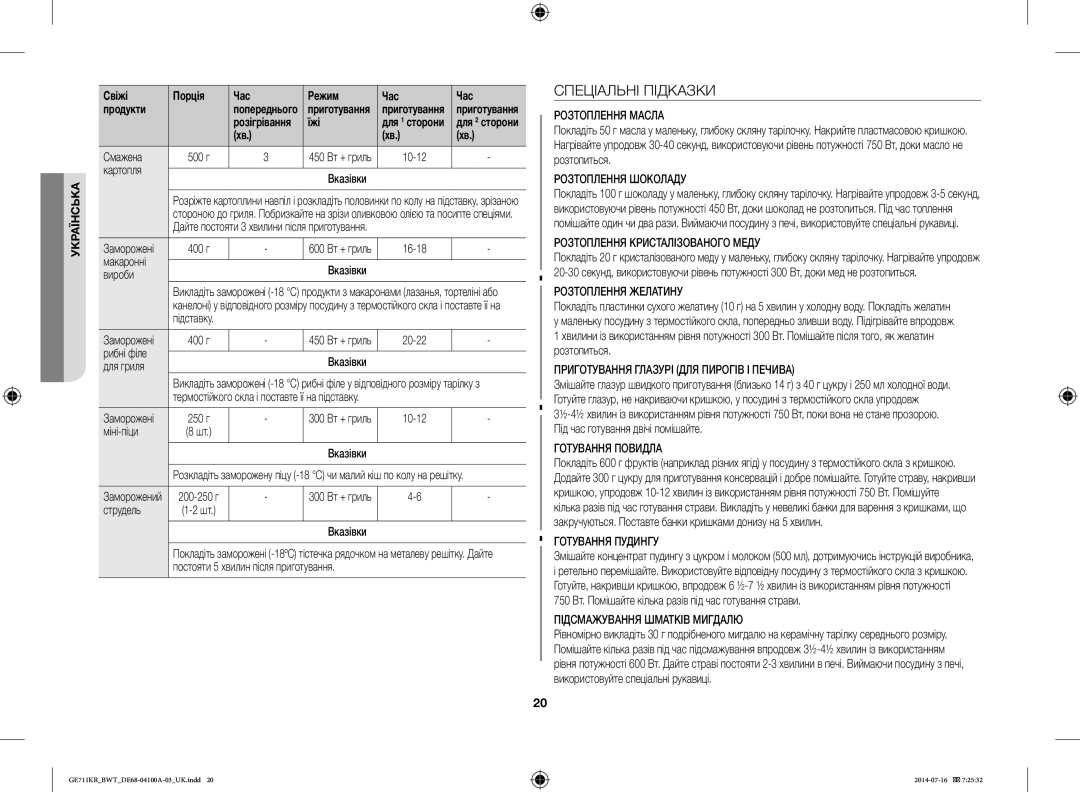 Samsung GE711KR/BWT, GE712KR/BWT, GE713KR/BWT manual Спеціальні Підказки 