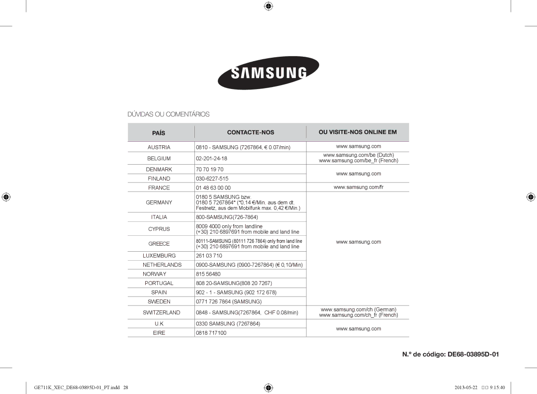 Samsung GE711K/XEC manual Samsung 80111 726 7864 only from land line 