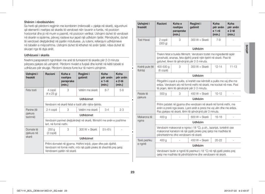 Samsung GE711K/BOL, GE711K/XEO manual Shënim i rëndësishëm 