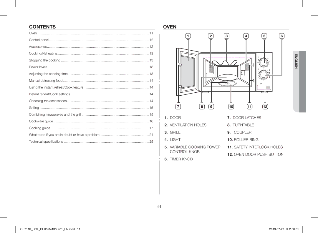 Samsung GE711K/BOL, GE711K/XEO manual Contents, Oven 