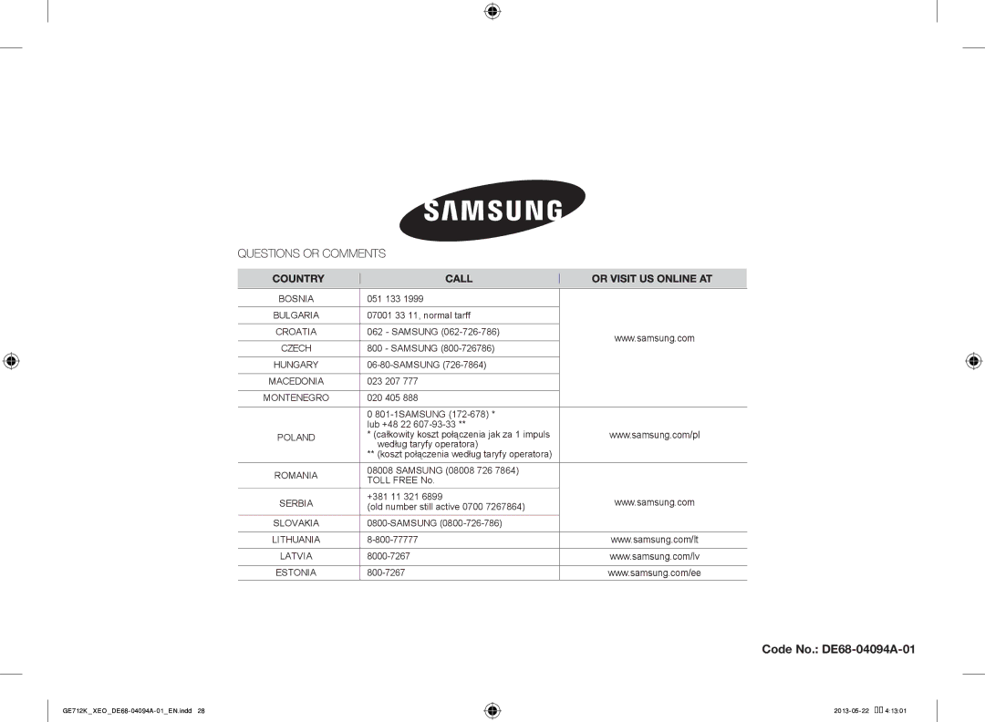 Samsung GE711K/XEO manual Code No. DE68-04094A-01, Poland 