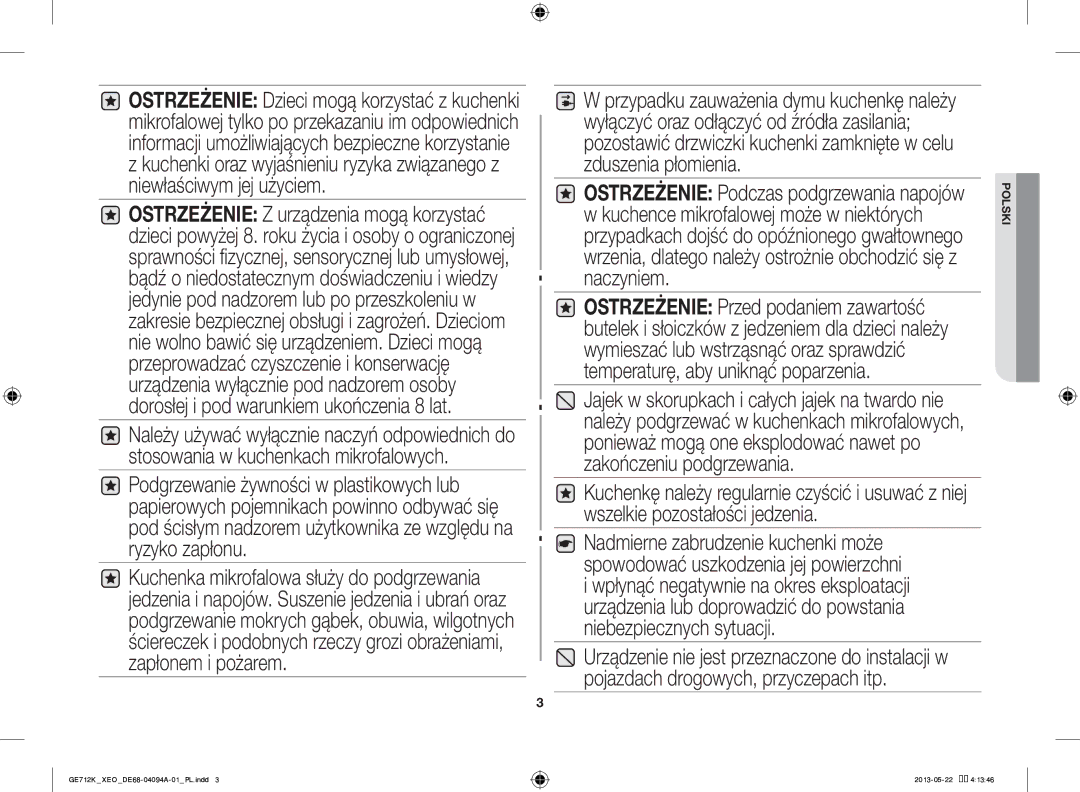 Samsung GE711K/XEO manual Polski 