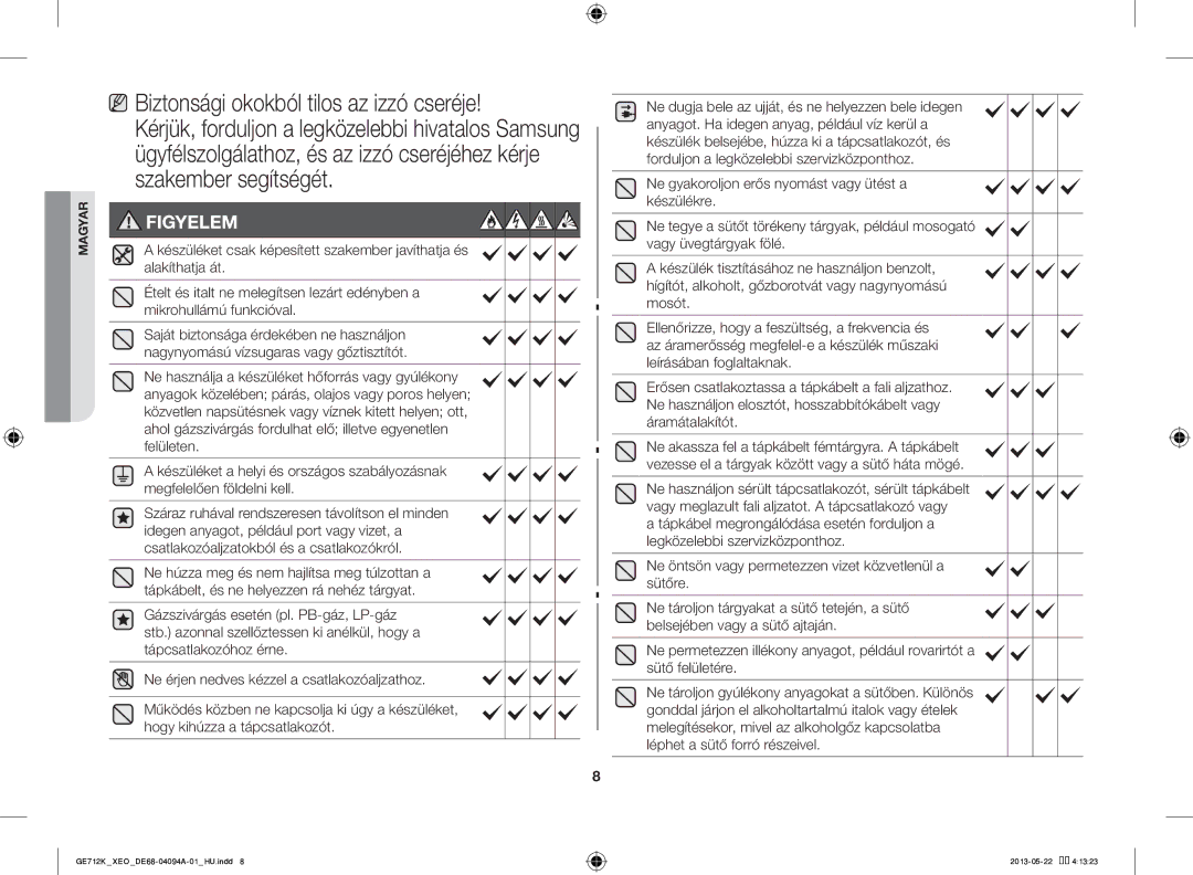 Samsung GE711K/XEO manual Figyelem 