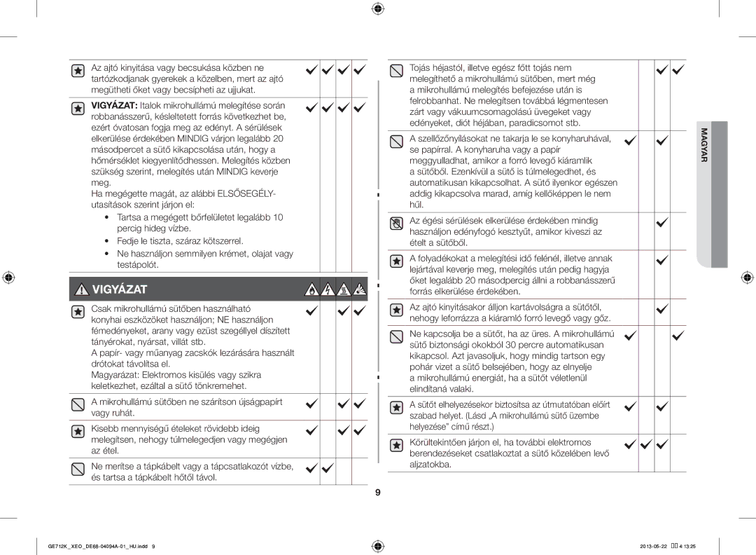 Samsung GE711K/XEO manual Vigyázat 