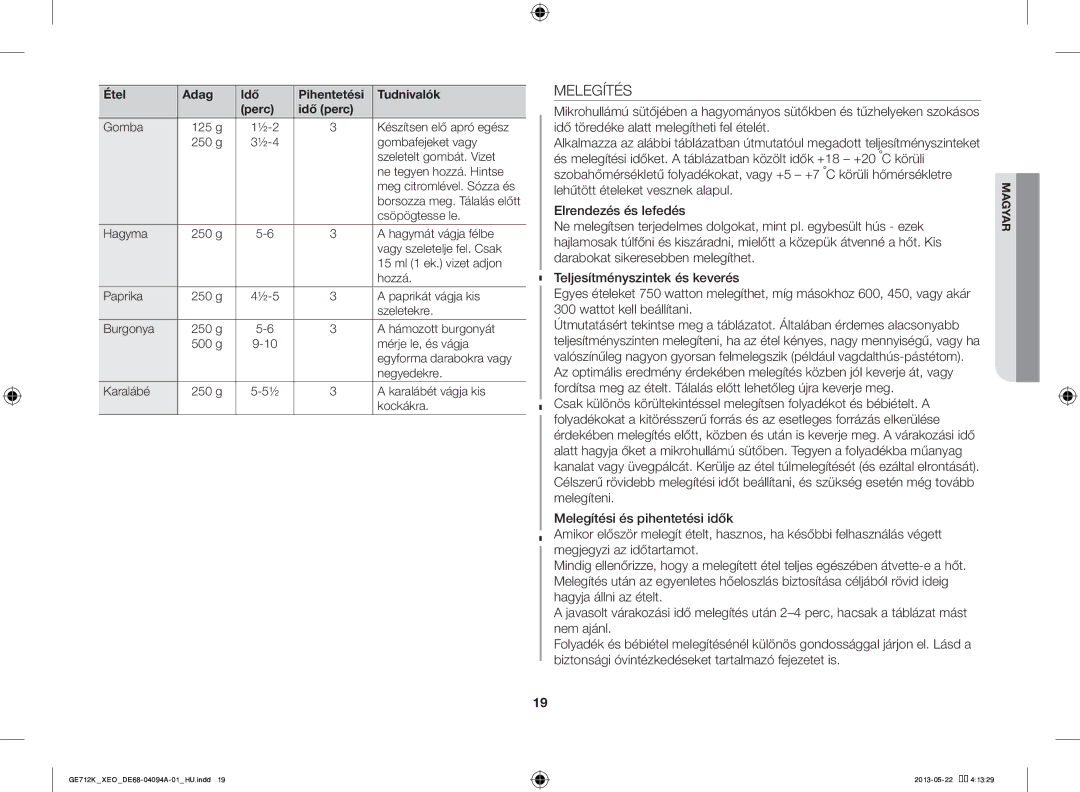 Samsung GE711K/XEO manual Melegítés, Csöpögtesse le 