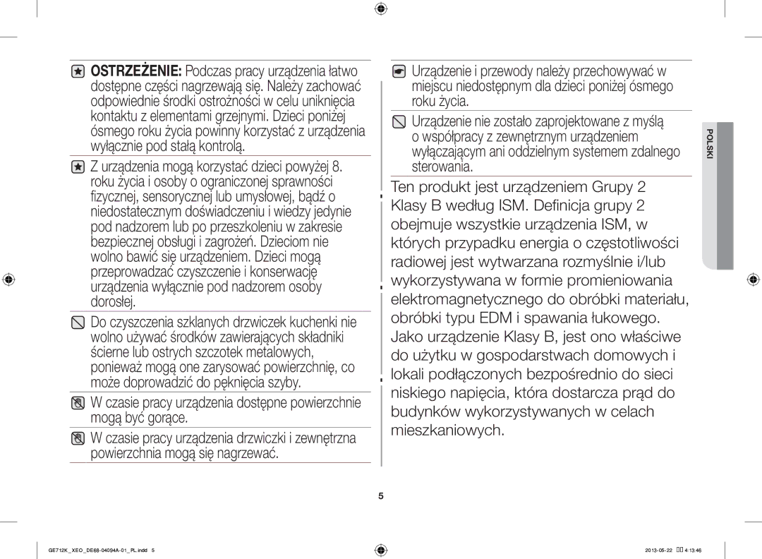 Samsung GE711K/XEO manual Polski 