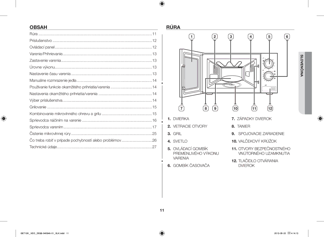 Samsung GE711K/XEO manual Obsah, Rúra 