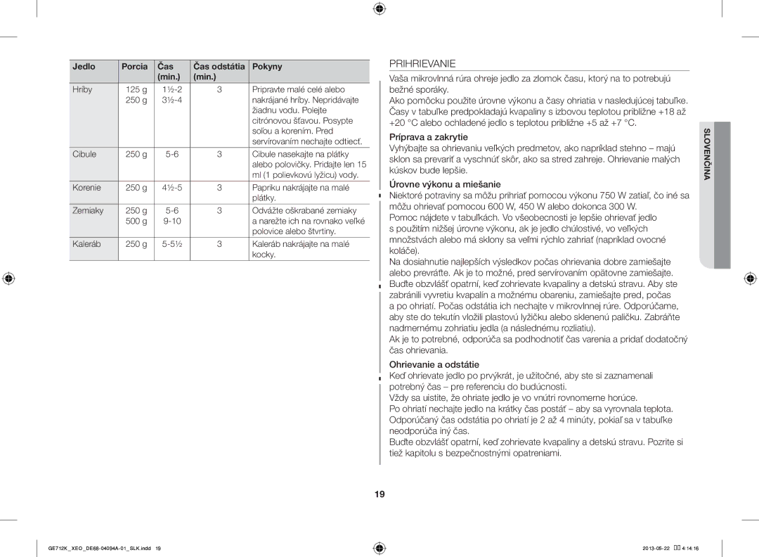 Samsung GE711K/XEO manual Prihrievanie 