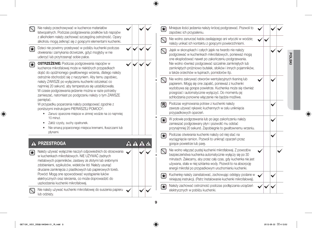 Samsung GE711K/XEO manual Przestroga 