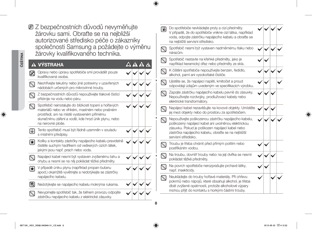 Samsung GE711K/XEO manual Výstraha 