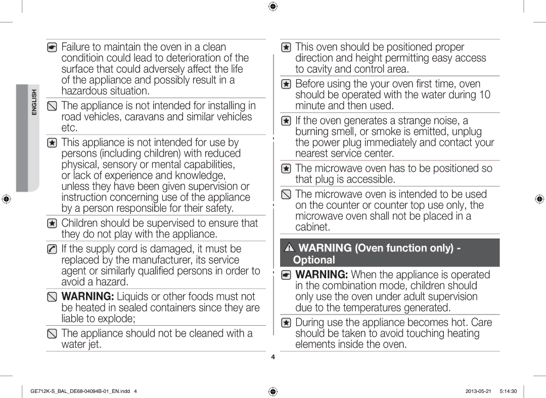 Samsung GE712K-S/BAL manual English 