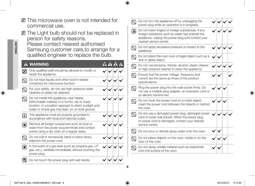 Samsung GE712K-S/BAL manual English 