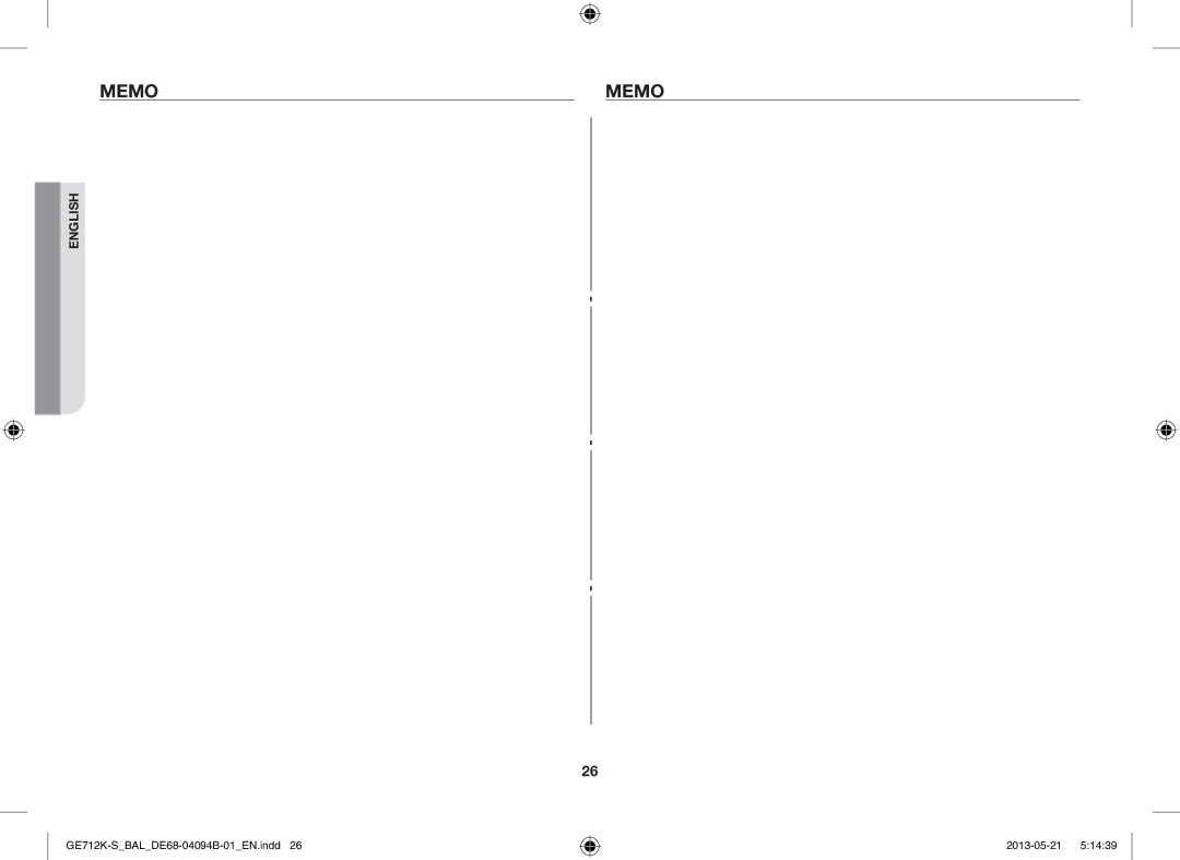 Samsung GE712K-S/BAL manual Memo 