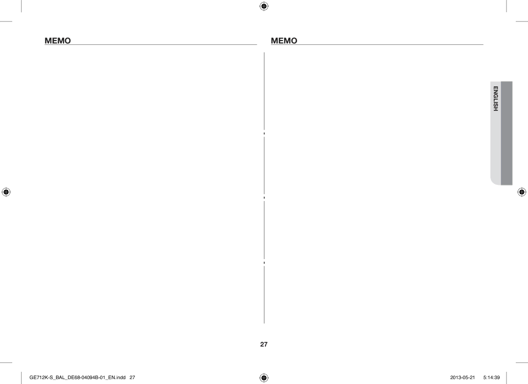 Samsung GE712K-S/BAL manual Memo 