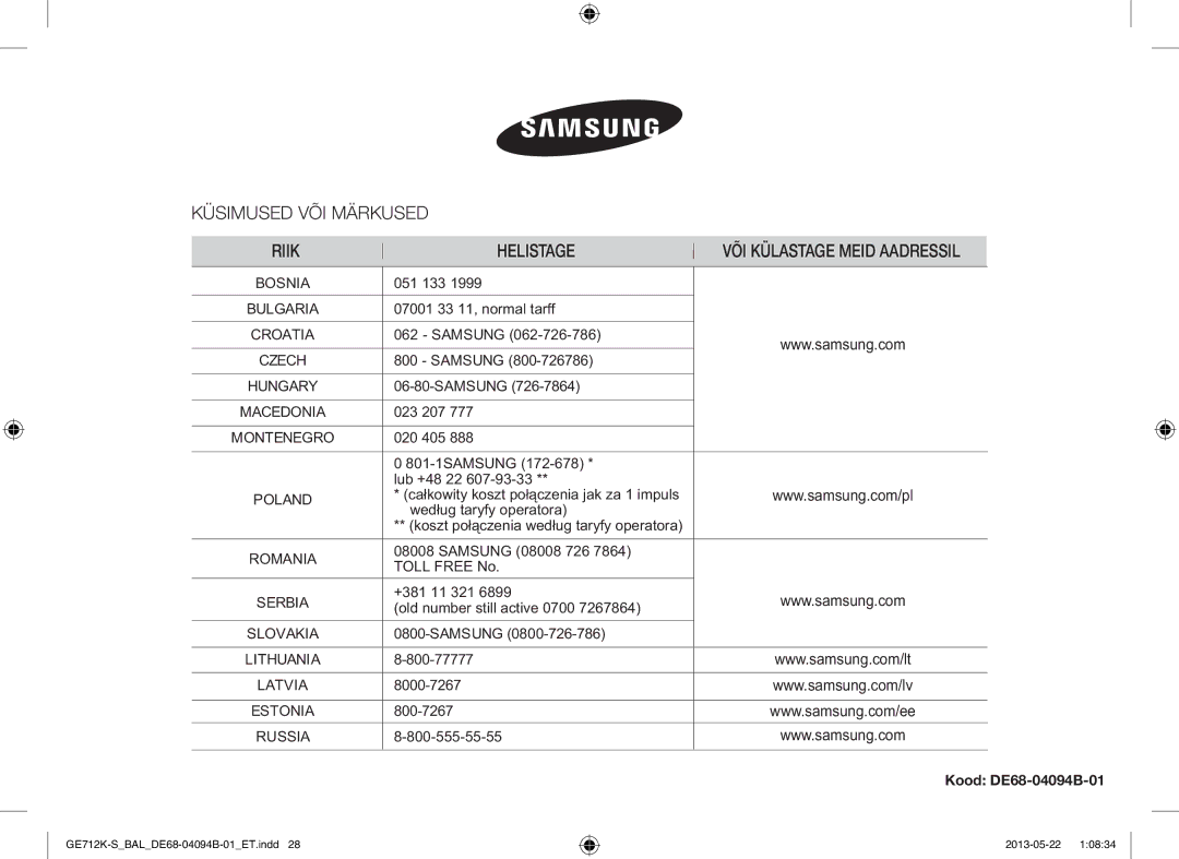 Samsung GE712K-S/BAL manual VÕI Külastage Meid Aadressil, Bosnia, Bulgaria, Croatia, Czech, Hungary, Macedonia, Montenegro 