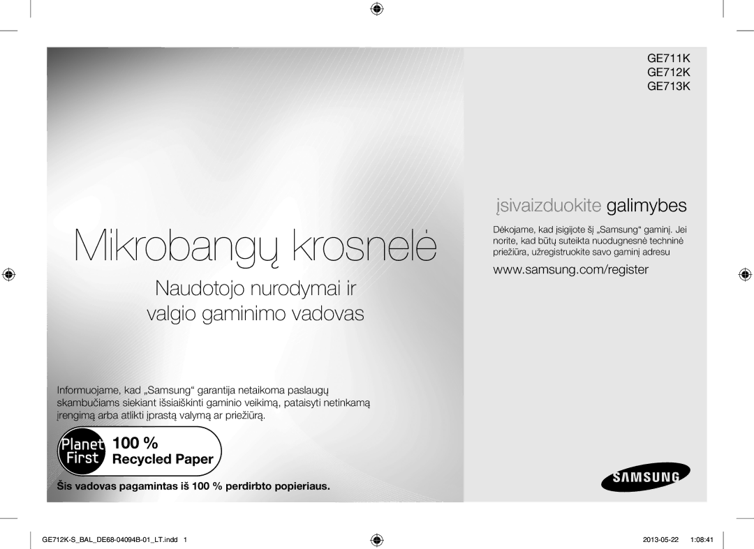 Samsung GE712K-S/BAL manual Mikrobangų krosnelė 