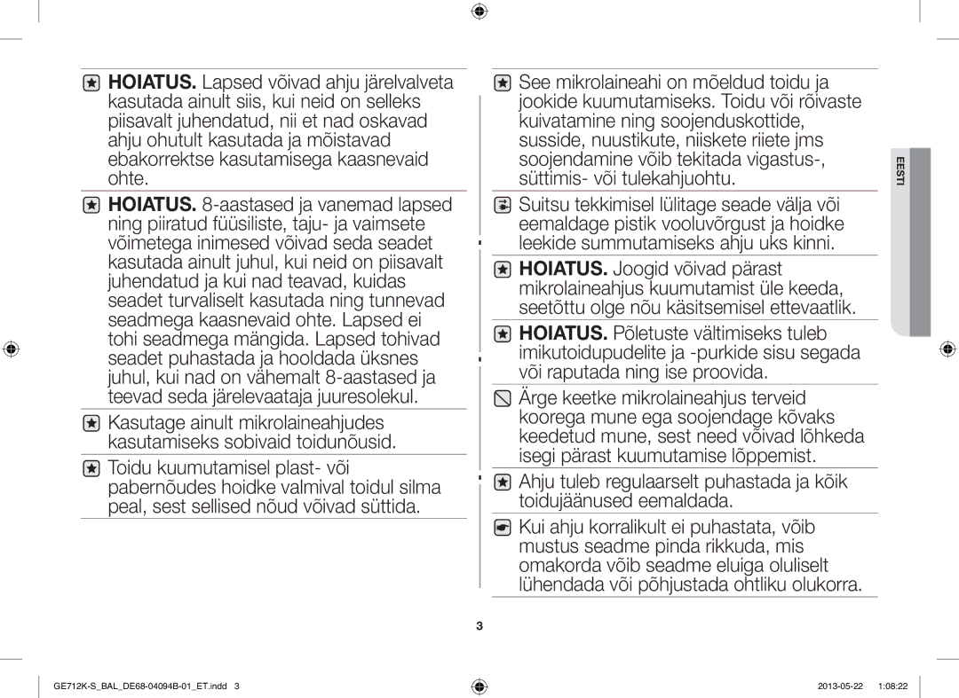 Samsung GE712K-S/BAL manual Eesti 