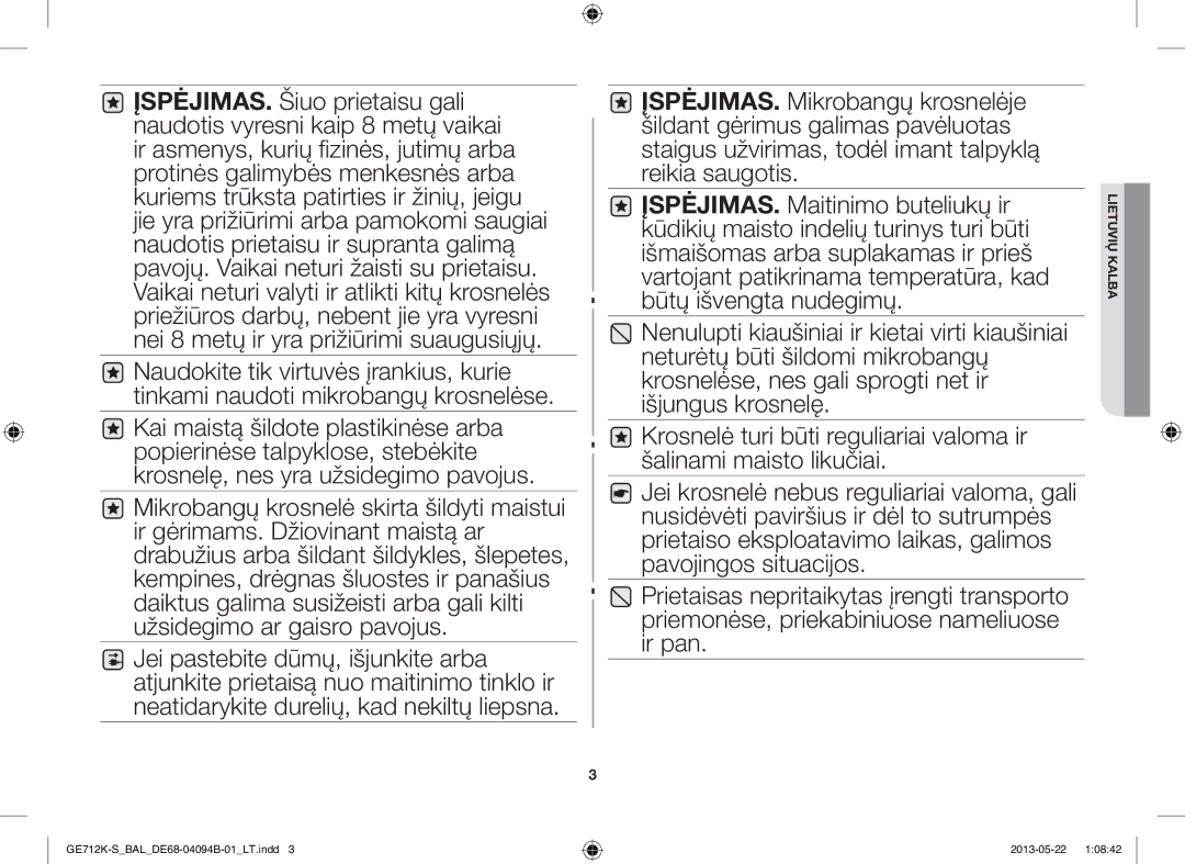 Samsung GE712K-S/BAL manual Lietuvių Kalba 