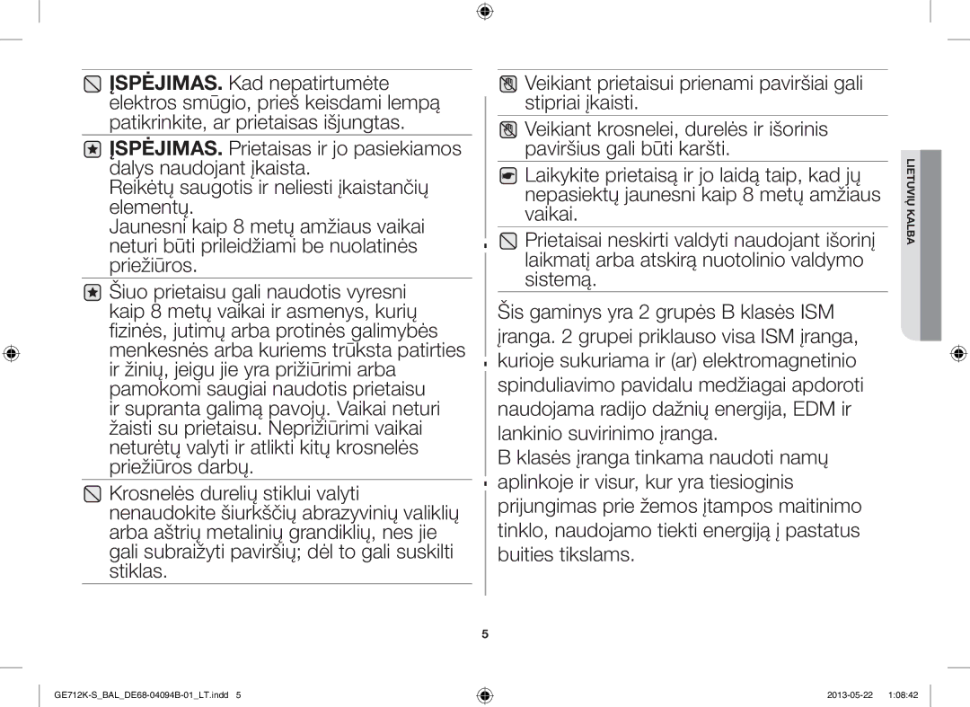 Samsung GE712K-S/BAL manual Lietuvių Kalba 