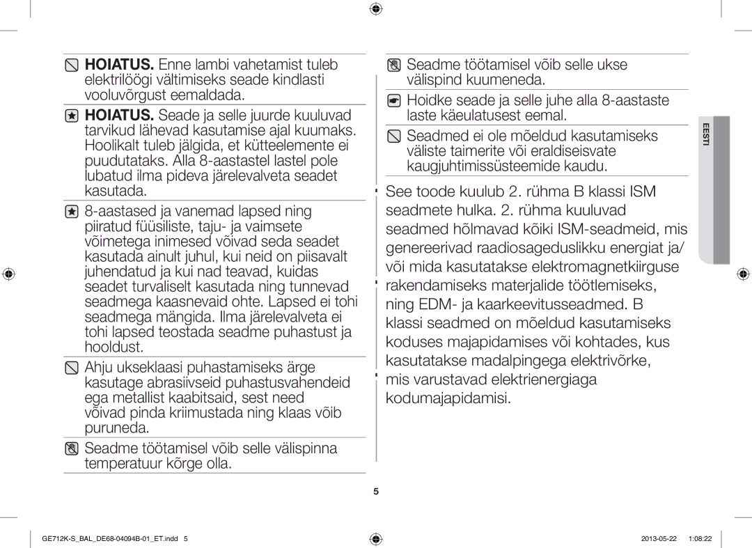 Samsung GE712K-S/BAL manual Eesti 