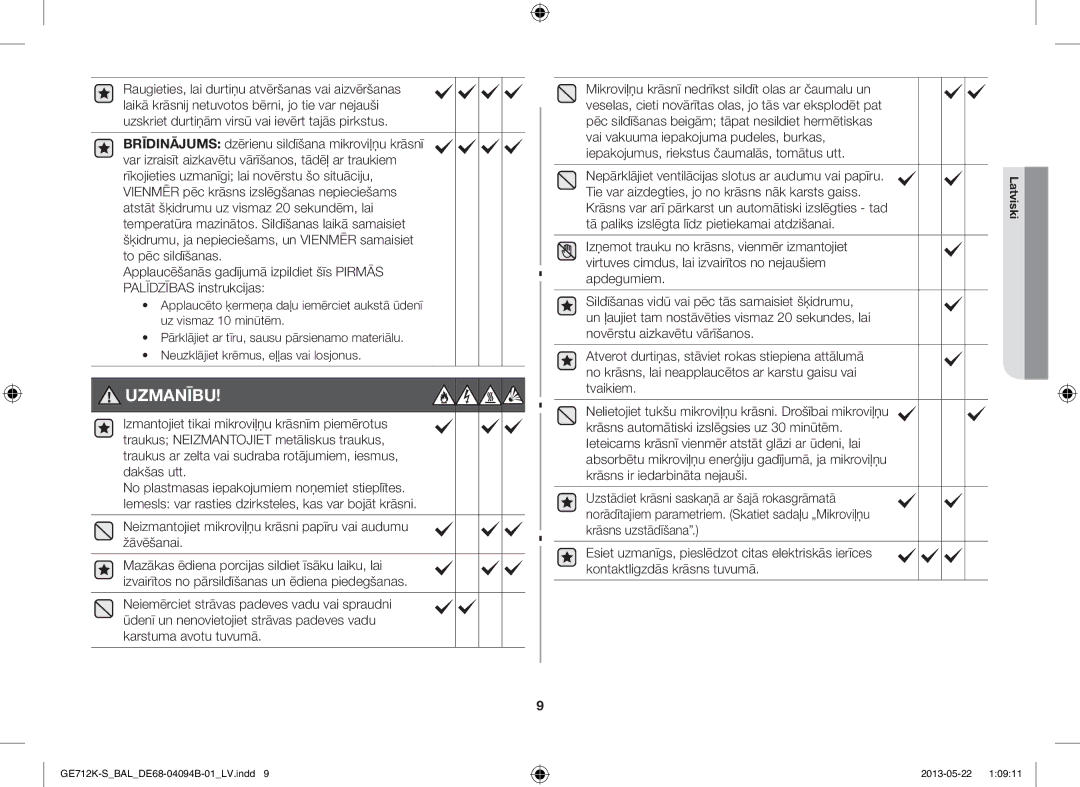 Samsung GE712K-S/BAL manual Neizmantojiet mikroviļņu krāsni papīru vai audumu žāvēšanai 