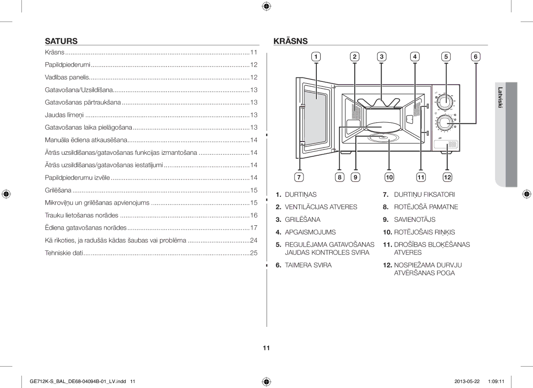 Samsung GE712K-S/BAL manual Saturs, Krāsns 