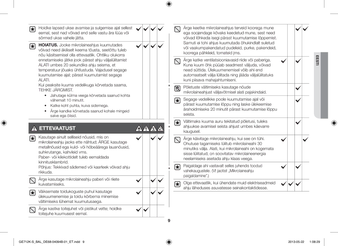 Samsung GE712K-S/BAL manual Alati, Kui peaksite kuuma vedelikuga kõrvetada saama, Tehke Järgmist 