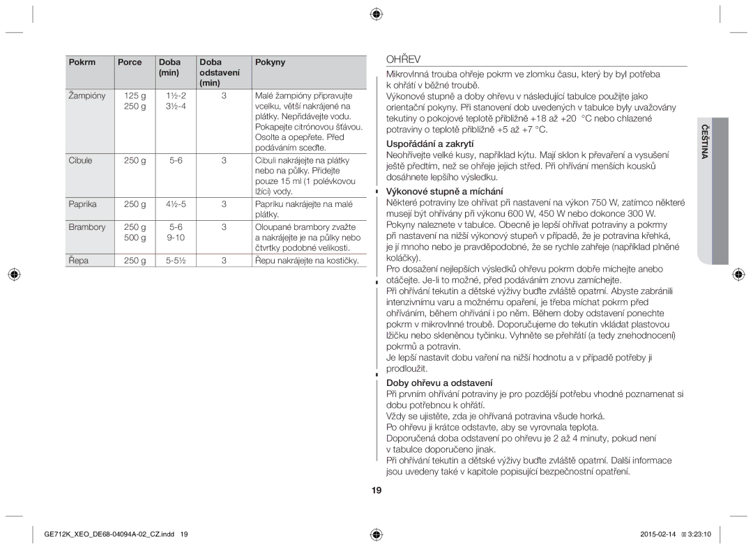 Samsung GE712K-S/XEO manual Ohřev, Osolte a opepřete. Před, Podáváním sceďte, Čtvrtky podobné velikosti, Řepa 250 g 