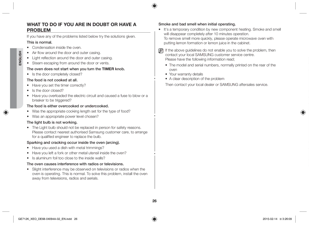 Samsung GE712K-S/XEO manual What to do if you are in doubt or have a problem 