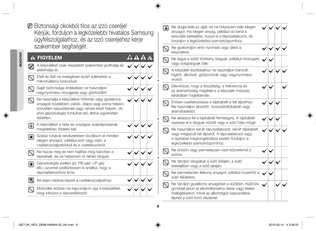 Samsung GE712K-S/XEO manual Figyelem 