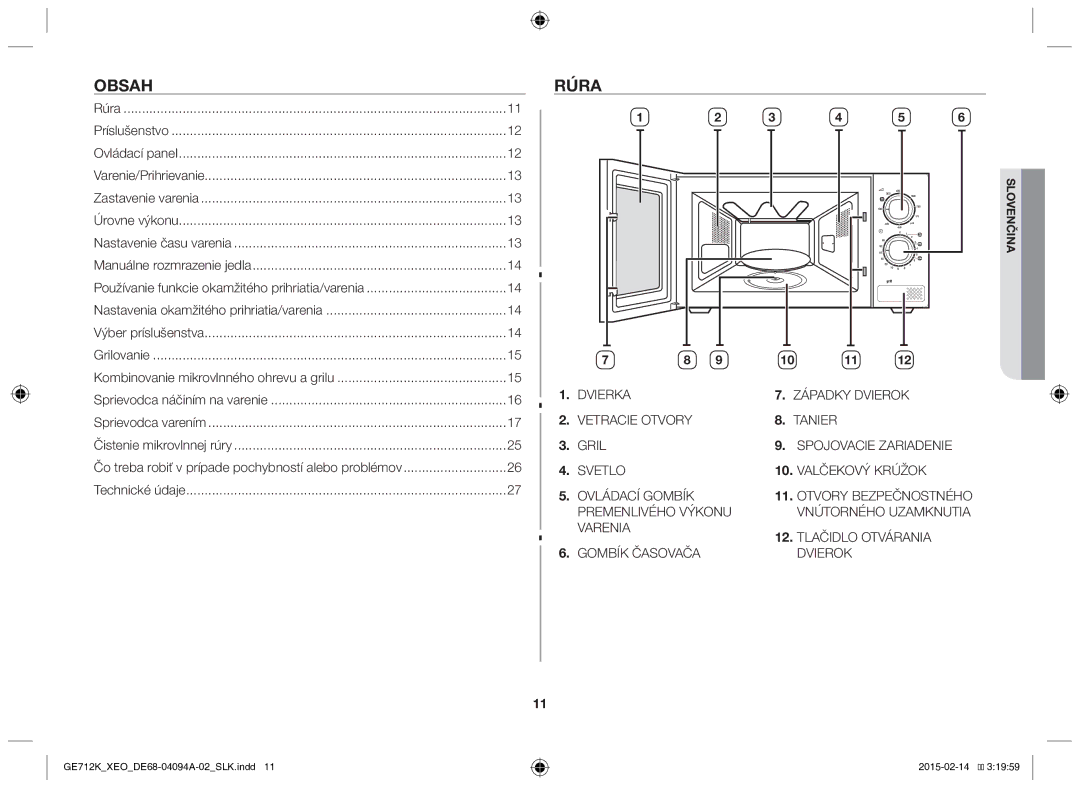 Samsung GE712K-S/XEO manual Obsah, Rúra 