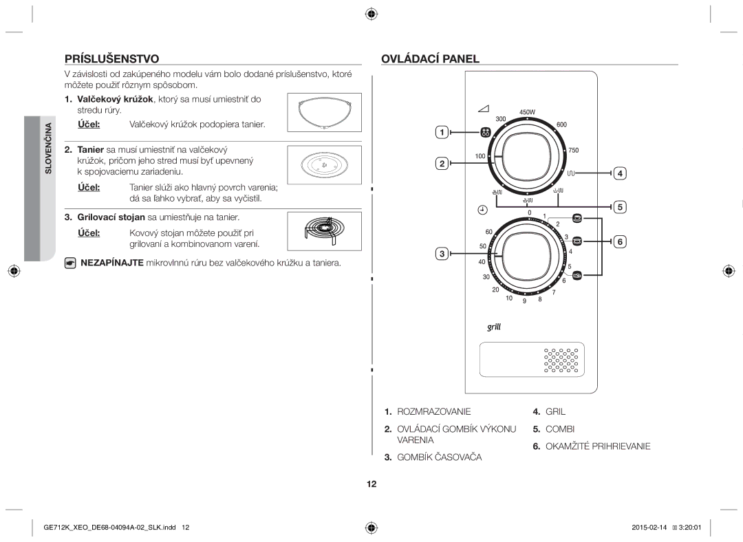 Samsung GE712K-S/XEO manual Príslušenstvo, Ovládací panel 