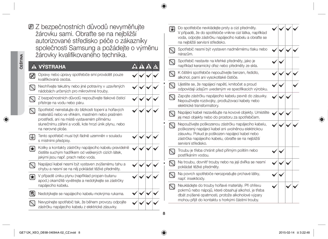 Samsung GE712K-S/XEO manual Výstraha 